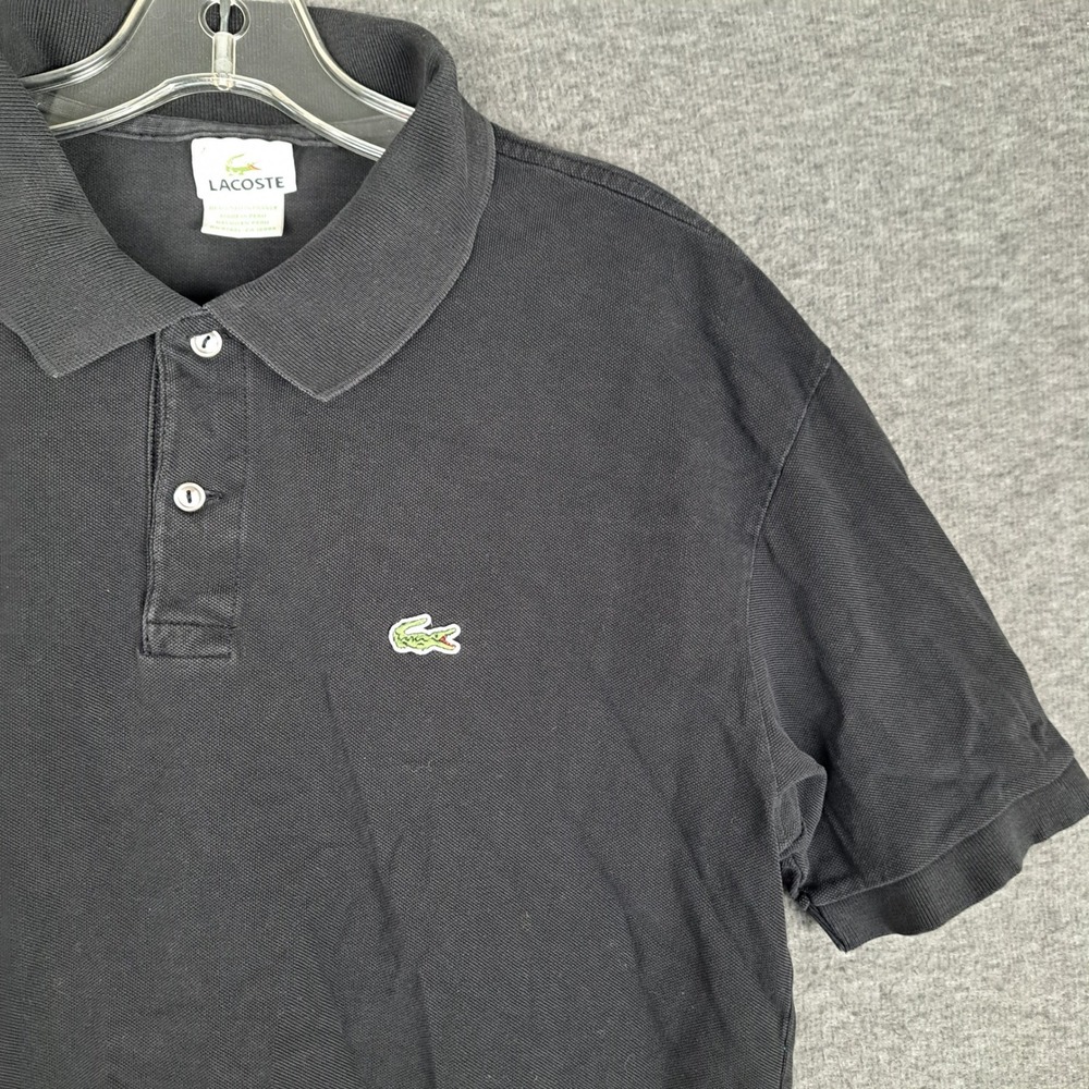 Lacoste Polo Shirt Men Size 7 Black Short Sleeve Pique Cotton Embroidered Logo